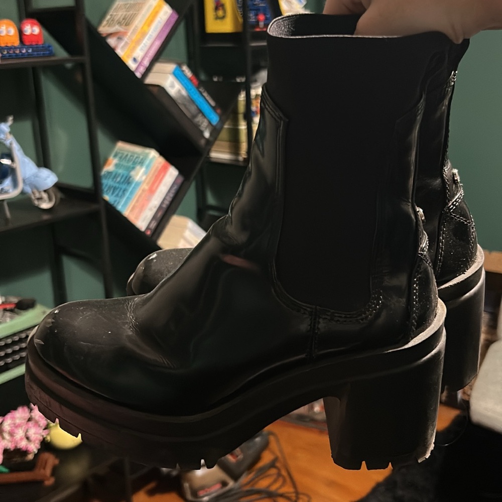 Platform Aldo boots. Mid lower calf length.